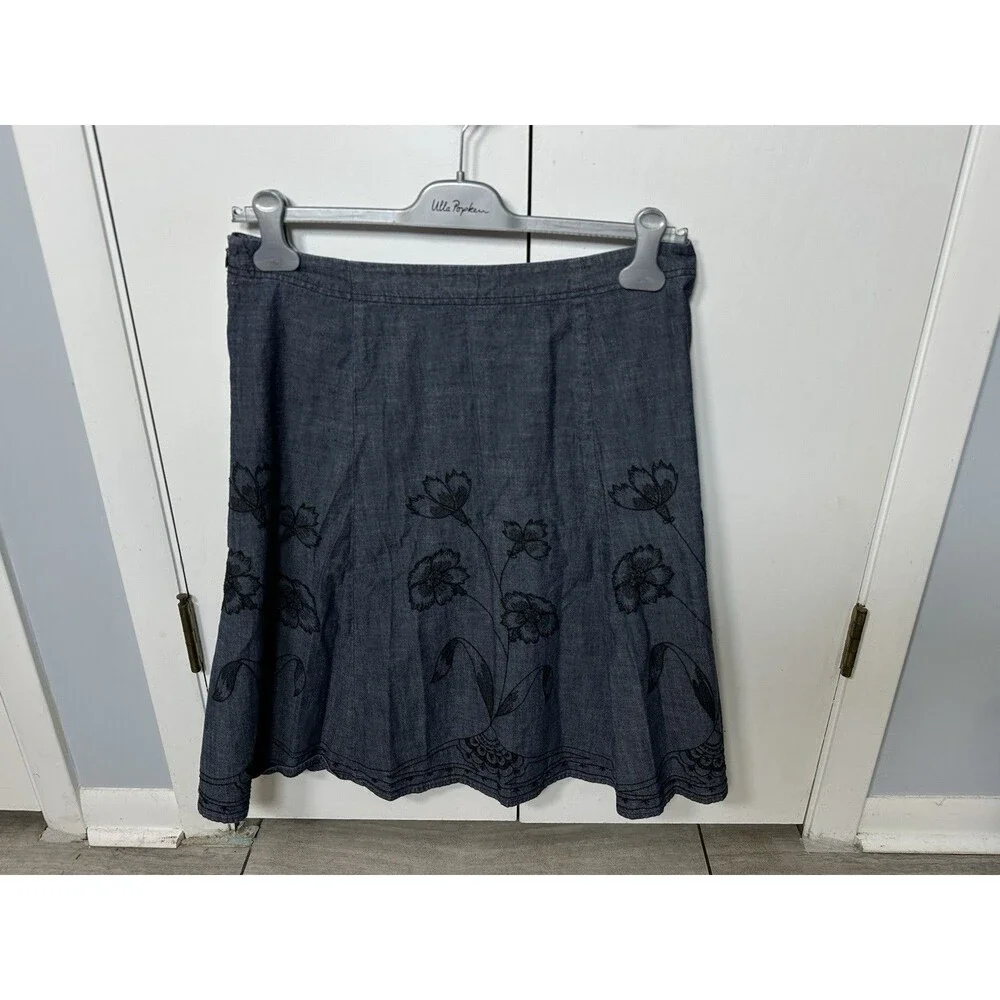 VGC J. Jill Floral Embroidered 100% Cotton A Line Midi Skirt Size 14Petite - Picture 2 of 14